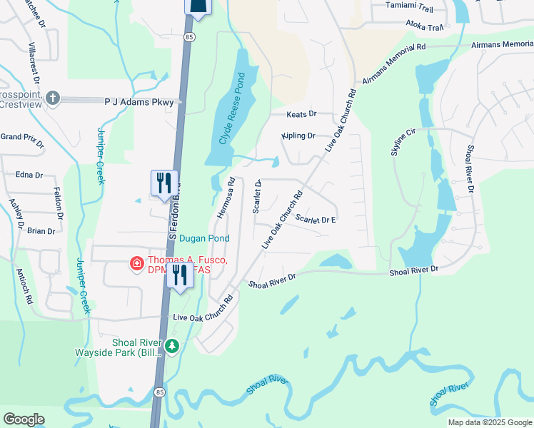 map of restaurants, bars, coffee shops, grocery stores, and more near 2779 Willow Bend Court in Crestview
