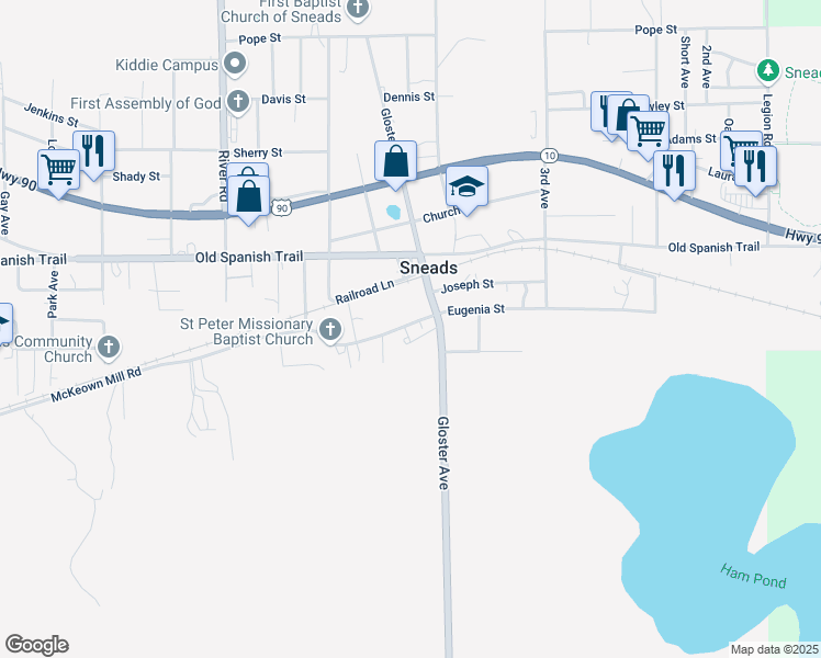 map of restaurants, bars, coffee shops, grocery stores, and more near 1900-1998 Willow Bend Court in Sneads