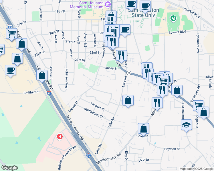 map of restaurants, bars, coffee shops, grocery stores, and more near 2452 Lake Road in Huntsville