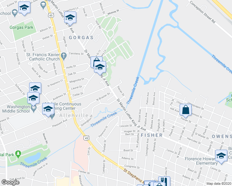 map of restaurants, bars, coffee shops, grocery stores, and more near 1558 Doctor Martin Luther King Junior Avenue in Mobile