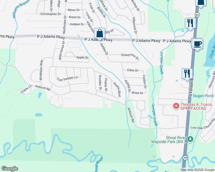 map of restaurants, bars, coffee shops, grocery stores, and more near 614 Prairie Street in Crestview