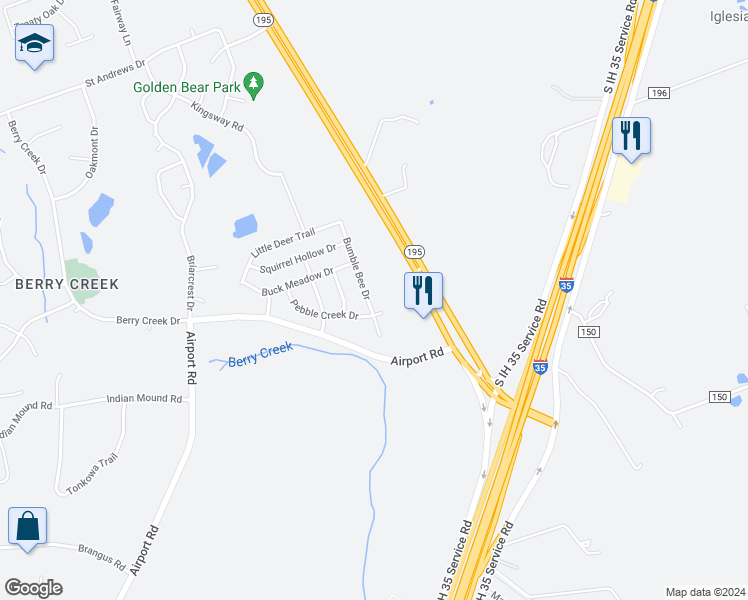 map of restaurants, bars, coffee shops, grocery stores, and more near 30110 Bumble Bee Drive in Georgetown