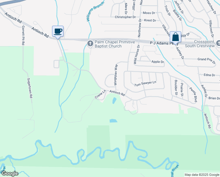 map of restaurants, bars, coffee shops, grocery stores, and more near 791 Majestic Drive in Crestview