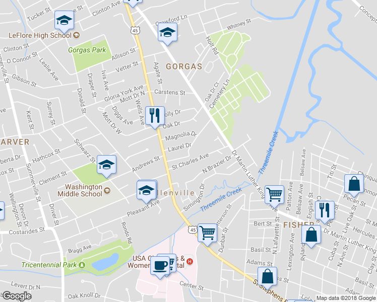 map of restaurants, bars, coffee shops, grocery stores, and more near 291 Cedar Drive in Mobile
