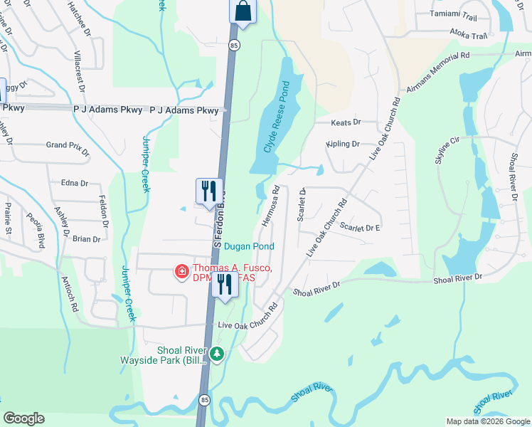 map of restaurants, bars, coffee shops, grocery stores, and more near 4554 Hermosa Road in Crestview
