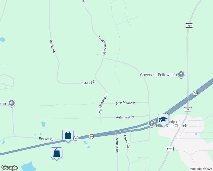 map of restaurants, bars, coffee shops, grocery stores, and more near 70 Tanglewood Drive in Huntsville