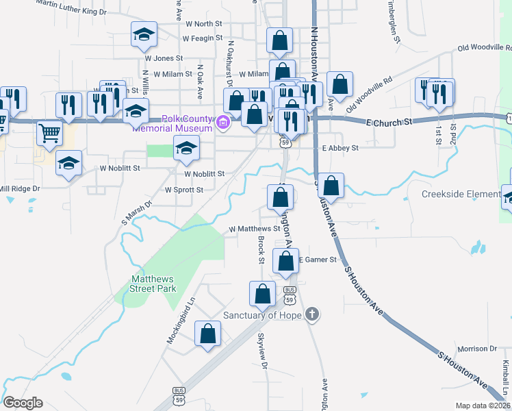 map of restaurants, bars, coffee shops, grocery stores, and more near 310 Ogletree Drive in Livingston