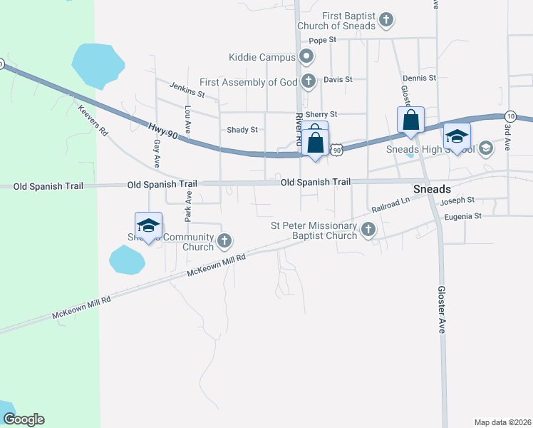 map of restaurants, bars, coffee shops, grocery stores, and more near 1980 O Hara Avenue in Sneads