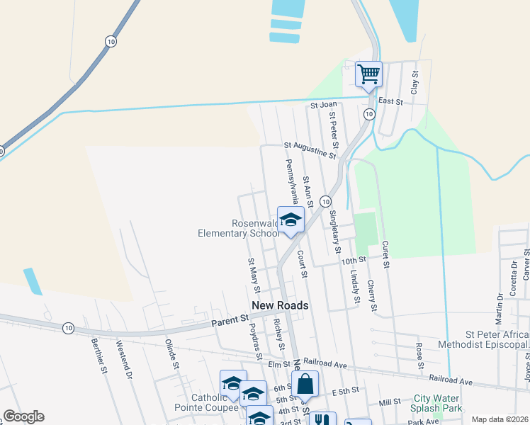 map of restaurants, bars, coffee shops, grocery stores, and more near 1313 New Roads Street in New Roads