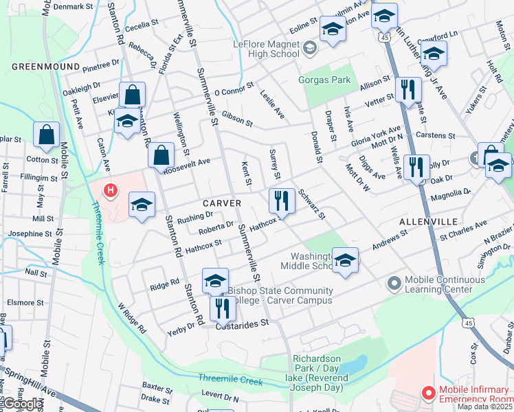 map of restaurants, bars, coffee shops, grocery stores, and more near 570 Leamore Ct in Mobile