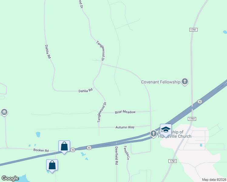 map of restaurants, bars, coffee shops, grocery stores, and more near 30 Rose Hill Court in Huntsville