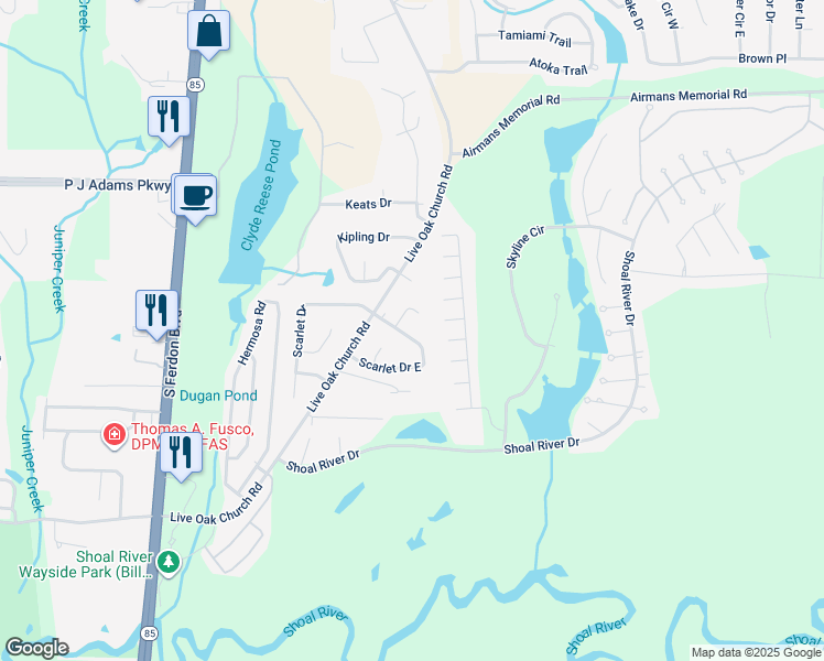 map of restaurants, bars, coffee shops, grocery stores, and more near 4608 Scarlet Drive East in Crestview