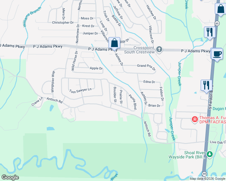 map of restaurants, bars, coffee shops, grocery stores, and more near 507 Boulder Street in Crestview