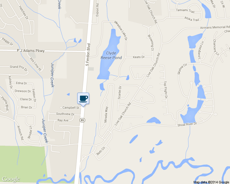 map of restaurants, bars, coffee shops, grocery stores, and more near 4590 Hermosa Rd in Crestview