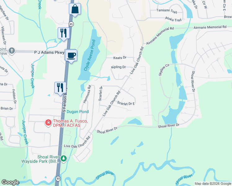 map of restaurants, bars, coffee shops, grocery stores, and more near 4586 Live Oak Church Road in Crestview