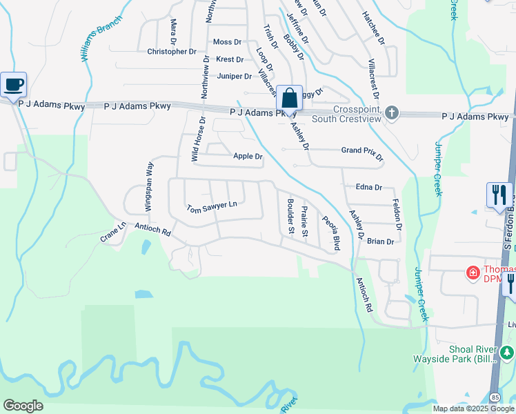 map of restaurants, bars, coffee shops, grocery stores, and more near 353 Riverchase Boulevard in Crestview