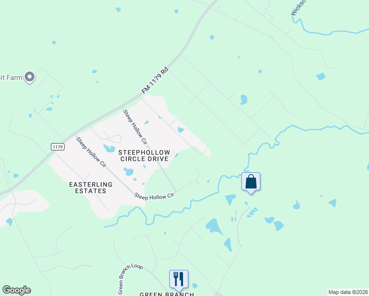 map of restaurants, bars, coffee shops, grocery stores, and more near 7620 Field Creek Estates Drive in Bryan