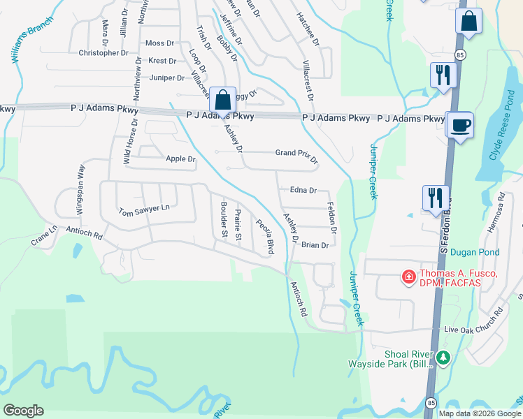 map of restaurants, bars, coffee shops, grocery stores, and more near 213 Ashley Drive in Crestview