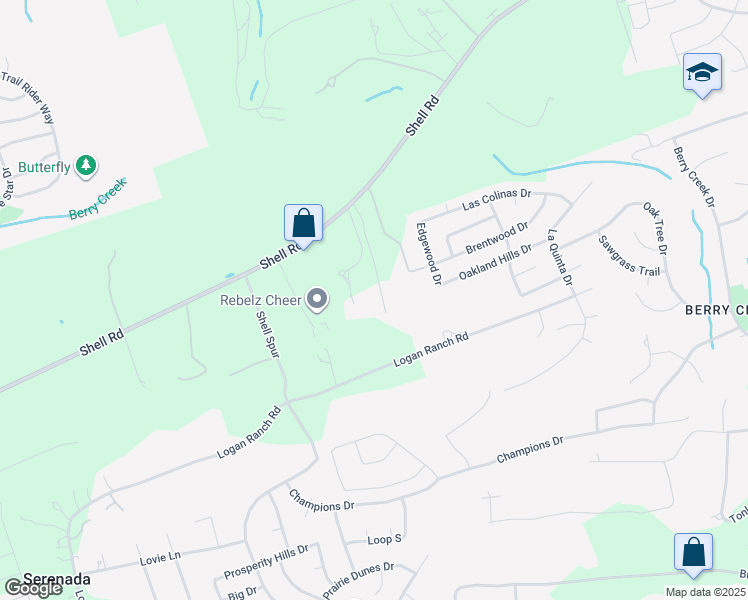 map of restaurants, bars, coffee shops, grocery stores, and more near 2590 Shell Road in Georgetown