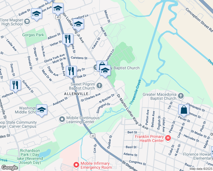 map of restaurants, bars, coffee shops, grocery stores, and more near 406 Short Saint Charles Avenue in Mobile