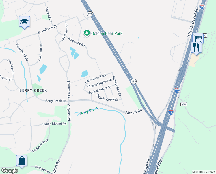 map of restaurants, bars, coffee shops, grocery stores, and more near 30126 Diamond Dove Trail in Georgetown