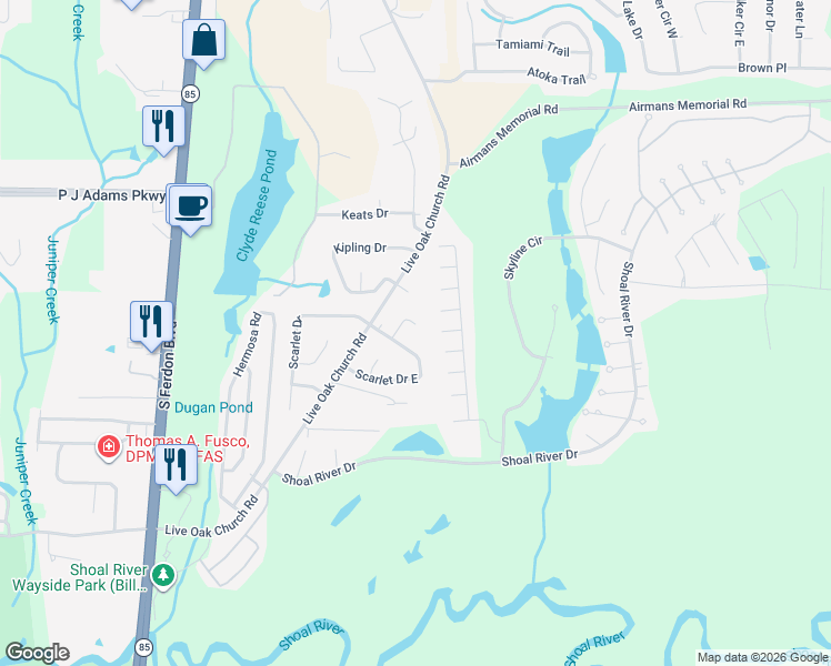 map of restaurants, bars, coffee shops, grocery stores, and more near 4607 O Hara Court in Crestview