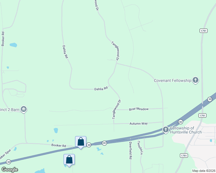 map of restaurants, bars, coffee shops, grocery stores, and more near 70 Tanglewood Drive in Huntsville
