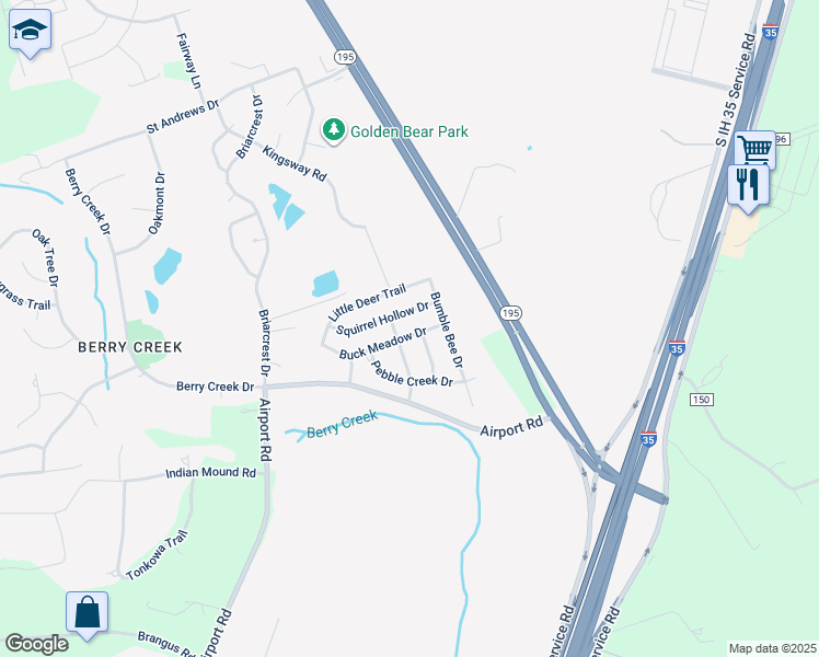 map of restaurants, bars, coffee shops, grocery stores, and more near 7811 Buck Meadow Drive in Georgetown