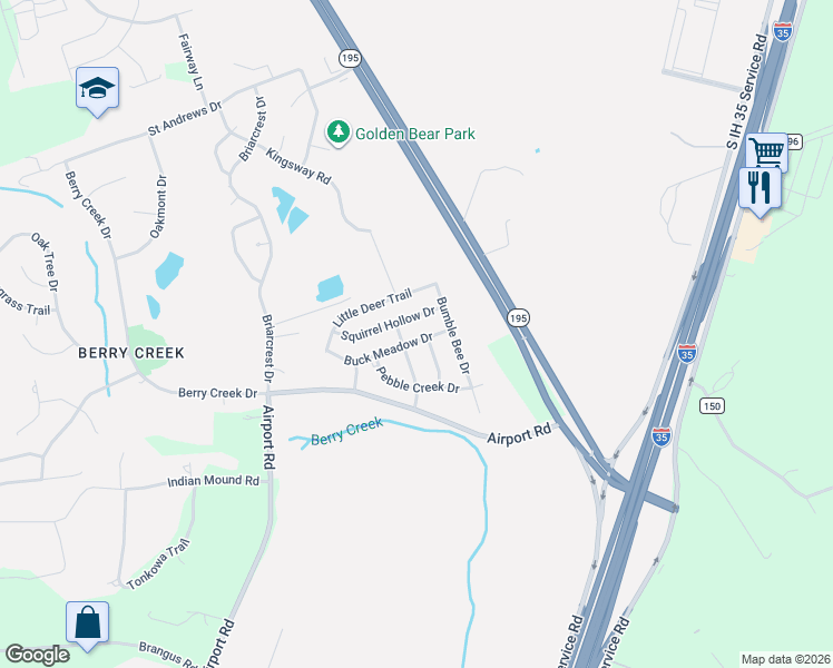 map of restaurants, bars, coffee shops, grocery stores, and more near 7811 Buck Meadow Drive in Georgetown