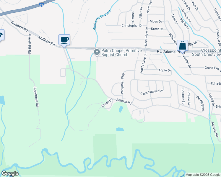 map of restaurants, bars, coffee shops, grocery stores, and more near 747 Majestic Drive in Crestview