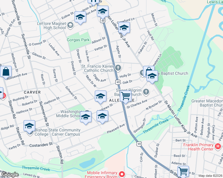 map of restaurants, bars, coffee shops, grocery stores, and more near 1855 St Stephens Ct in Mobile
