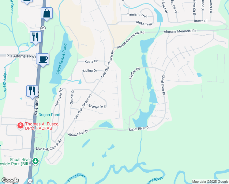 map of restaurants, bars, coffee shops, grocery stores, and more near 4587 Top Flight Drive in Crestview