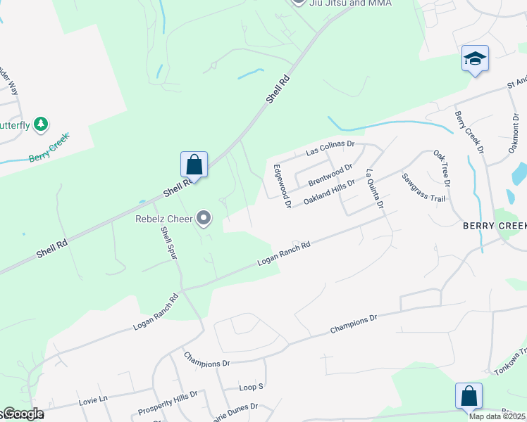 map of restaurants, bars, coffee shops, grocery stores, and more near 2590 Shell Road in Georgetown