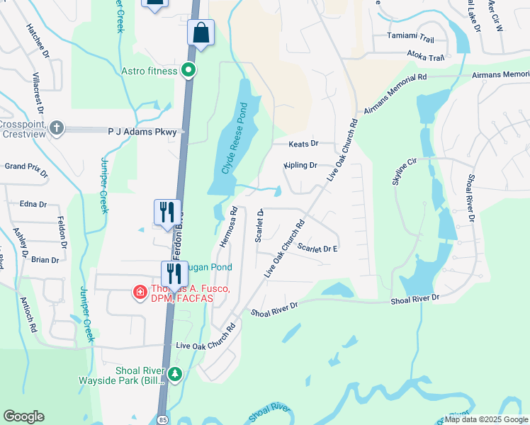 map of restaurants, bars, coffee shops, grocery stores, and more near 2784 Willow Bend Court in Crestview