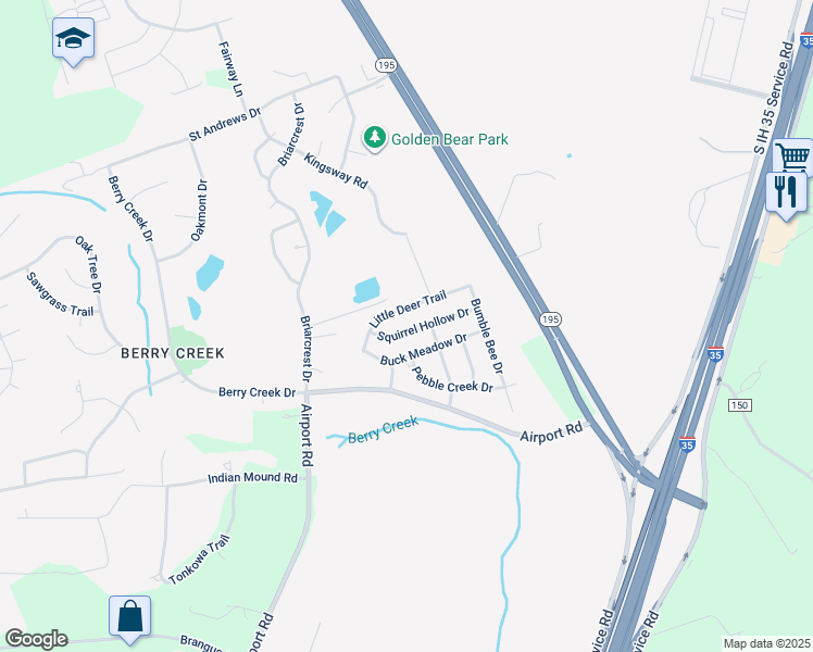 map of restaurants, bars, coffee shops, grocery stores, and more near 7733 Squirrel Hollow Drive in Georgetown