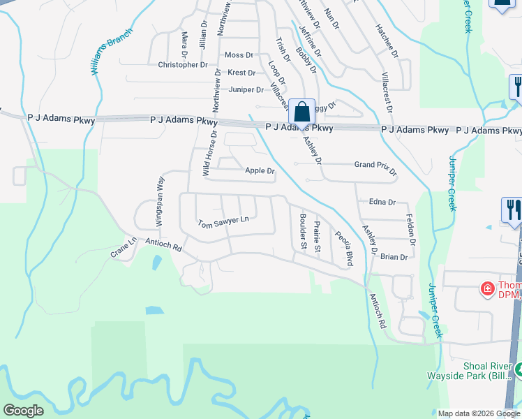 map of restaurants, bars, coffee shops, grocery stores, and more near 545 Tom Sawyer Lane in Crestview