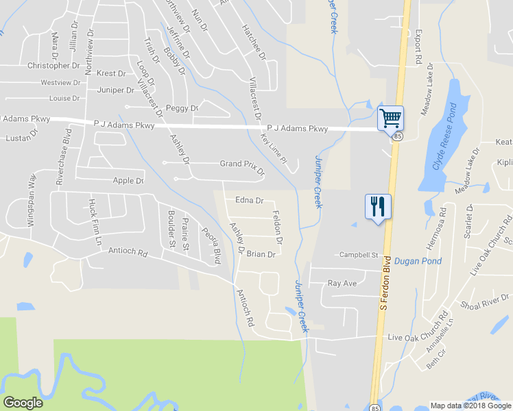 map of restaurants, bars, coffee shops, grocery stores, and more near 123 Edna Drive in Crestview