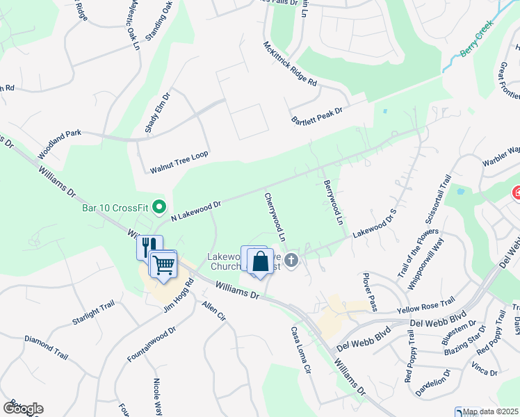 map of restaurants, bars, coffee shops, grocery stores, and more near 6618 Cherrywood Lane in Georgetown