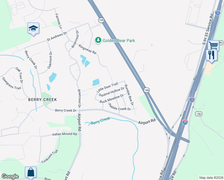 map of restaurants, bars, coffee shops, grocery stores, and more near 7749 Squirrel Hollow Drive in Georgetown