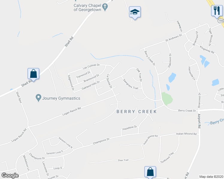 map of restaurants, bars, coffee shops, grocery stores, and more near 30686 La Quinta Drive in Georgetown