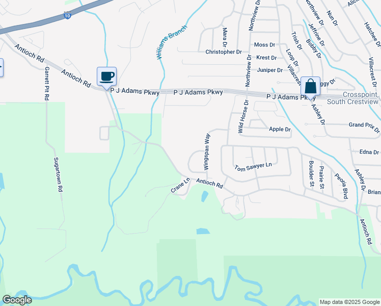 map of restaurants, bars, coffee shops, grocery stores, and more near 727 Majestic Drive in Crestview