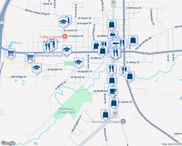 map of restaurants, bars, coffee shops, grocery stores, and more near 507 West Noblitt Street in Livingston