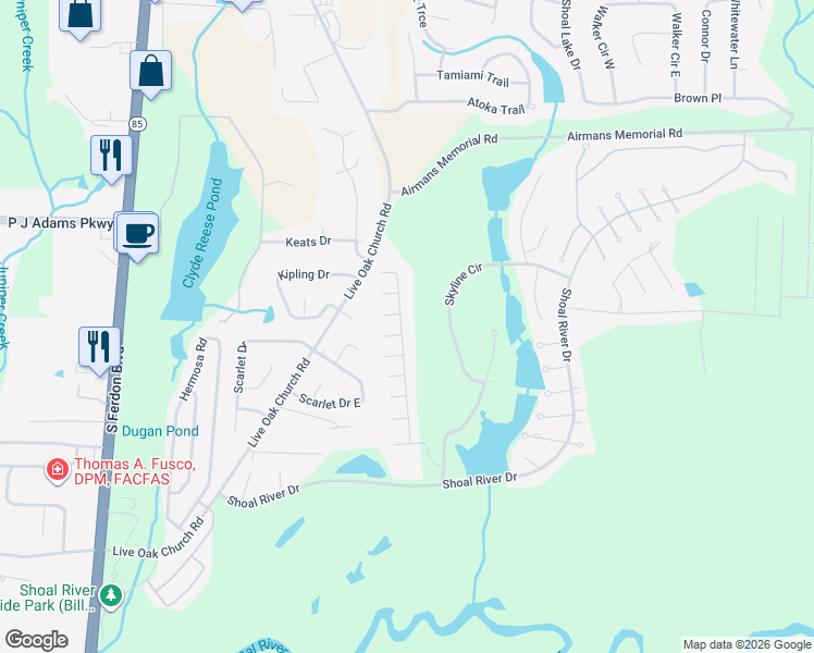 map of restaurants, bars, coffee shops, grocery stores, and more near 4601 Top Flight Drive in Crestview