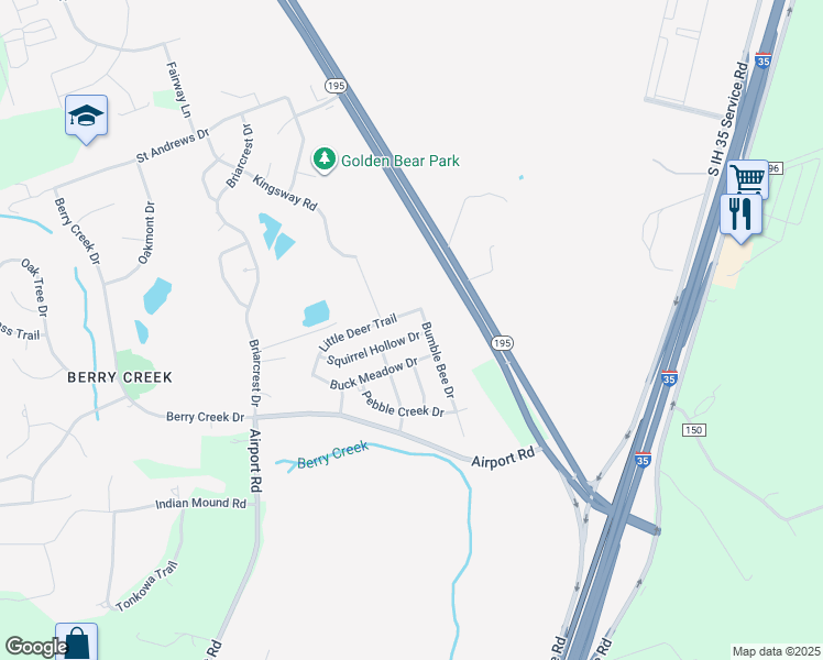 map of restaurants, bars, coffee shops, grocery stores, and more near 7829 Squirrel Hollow Drive in Georgetown