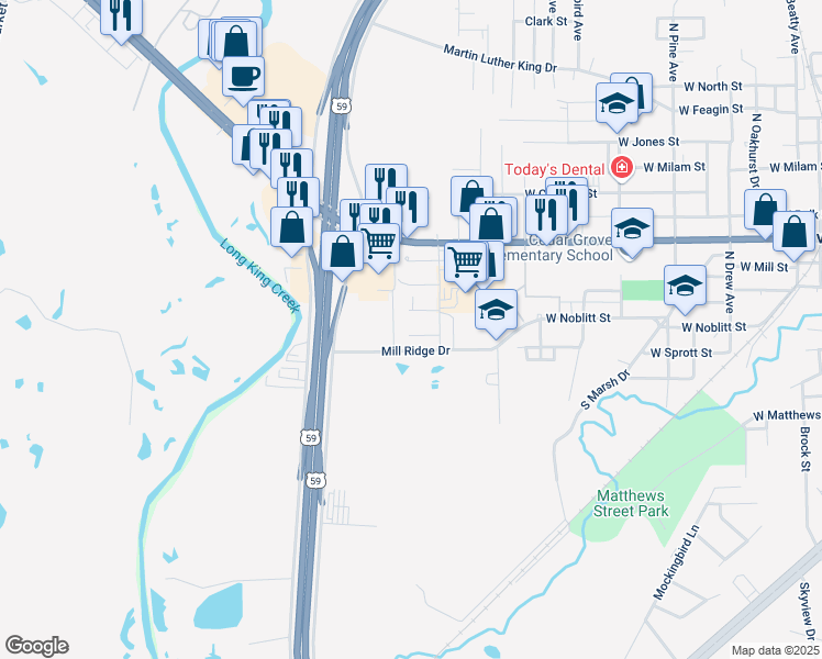 map of restaurants, bars, coffee shops, grocery stores, and more near 1410 Andover Lane in Livingston