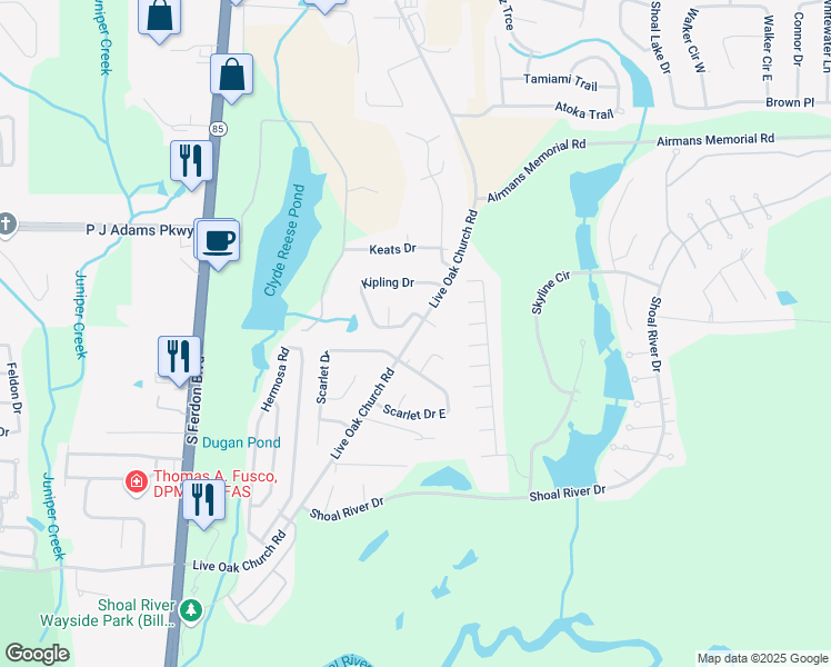 map of restaurants, bars, coffee shops, grocery stores, and more near 4602 Live Oak Church Road in Crestview