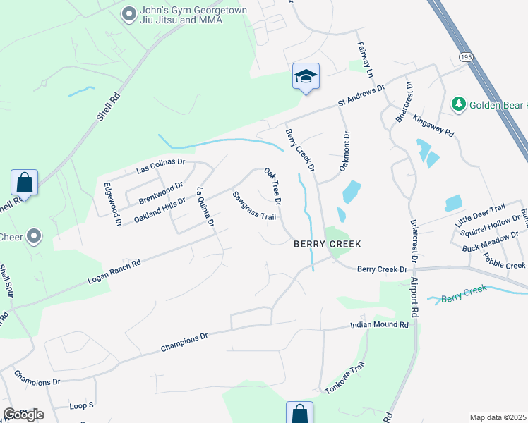 map of restaurants, bars, coffee shops, grocery stores, and more near 30107 Sawgrass Trail in Georgetown