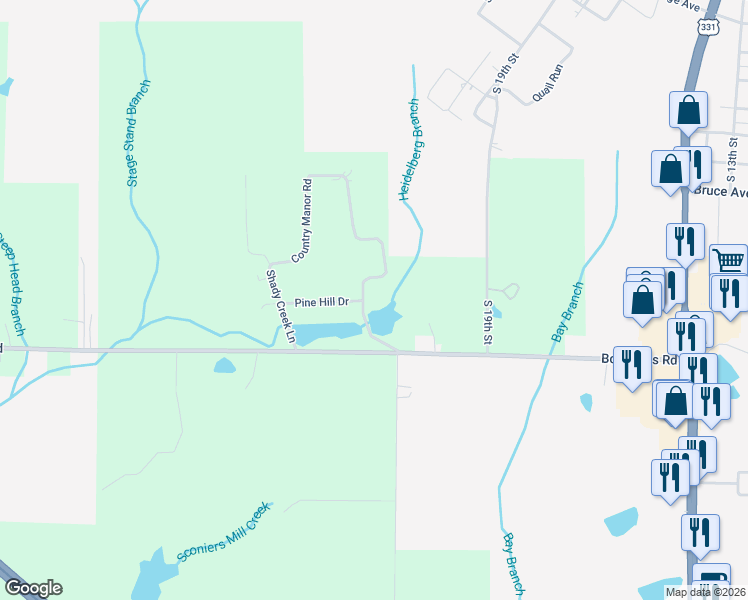 map of restaurants, bars, coffee shops, grocery stores, and more near 182 Teelinville Drive in DeFuniak Springs