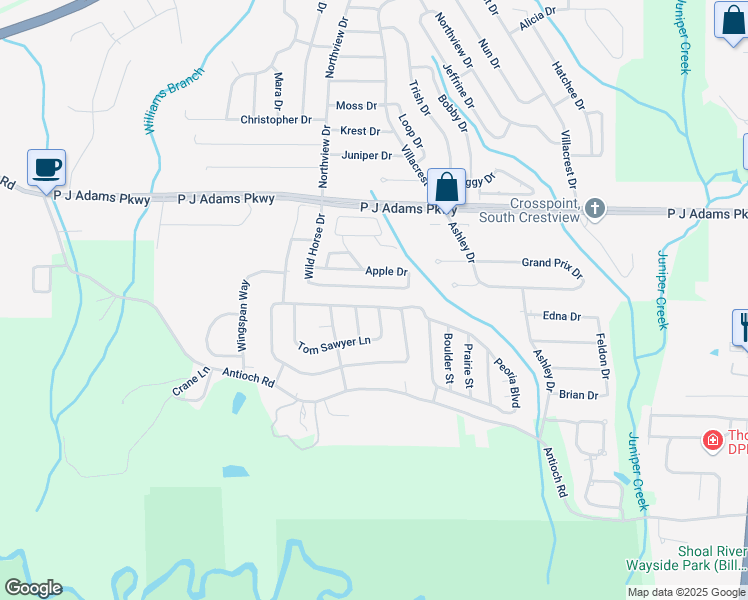 map of restaurants, bars, coffee shops, grocery stores, and more near 328 Riverchase Boulevard in Crestview