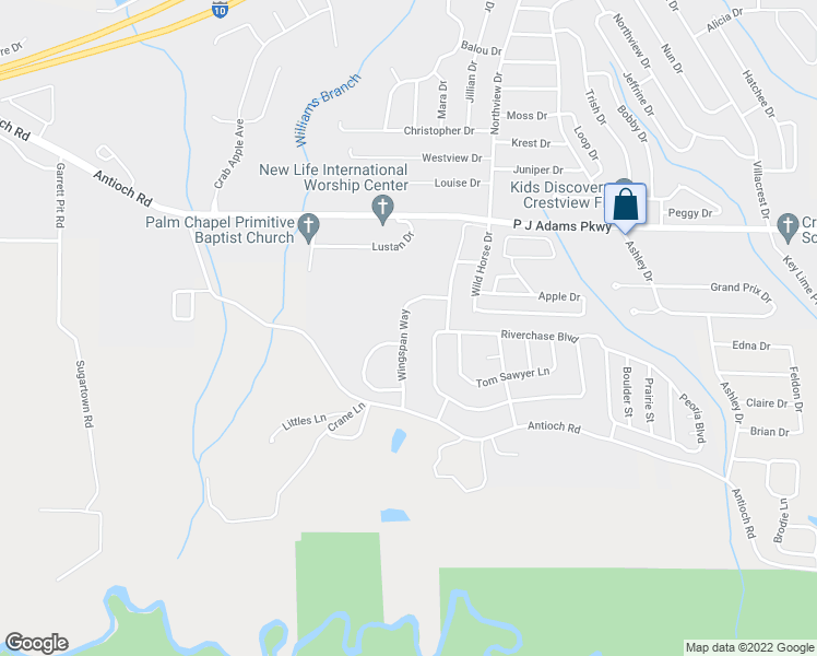 map of restaurants, bars, coffee shops, grocery stores, and more near 552 Wingspan Way in Crestview